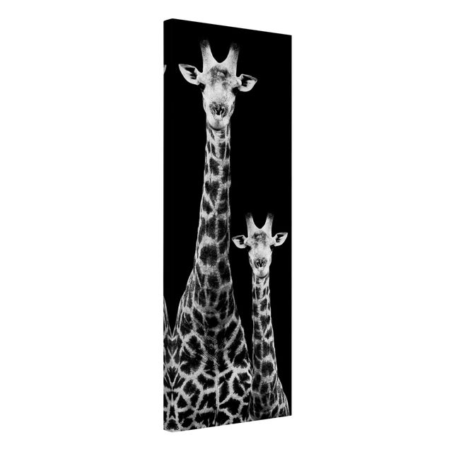 Leinwandbild Giraffe Giraffen Duo schwarz-weiß