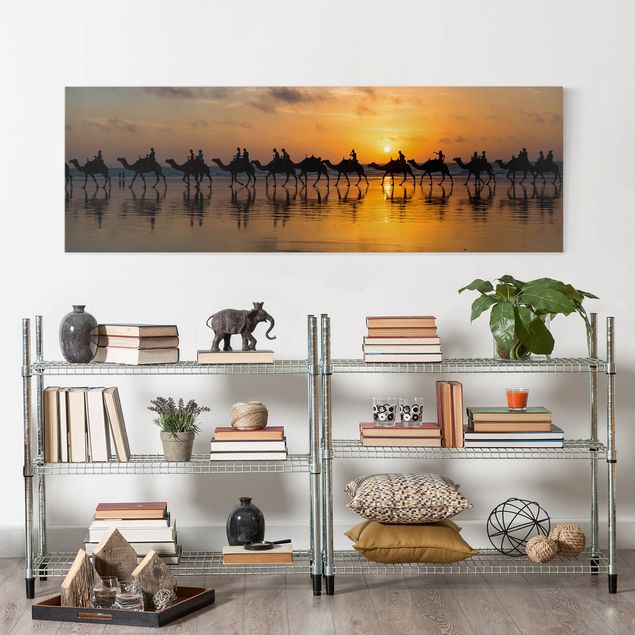 Wanddeko Schlafzimmer Kamele im Sonnenuntergang