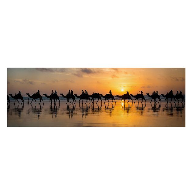 Wanddeko Büro Kamele im Sonnenuntergang