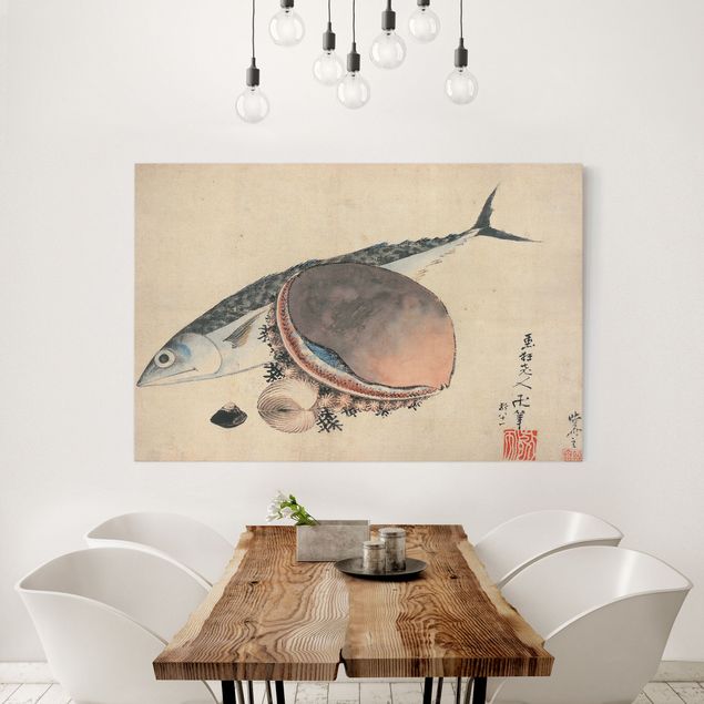 Leinwandbilder Fisch Katsushika Hokusai - Makrele und Seemuscheln