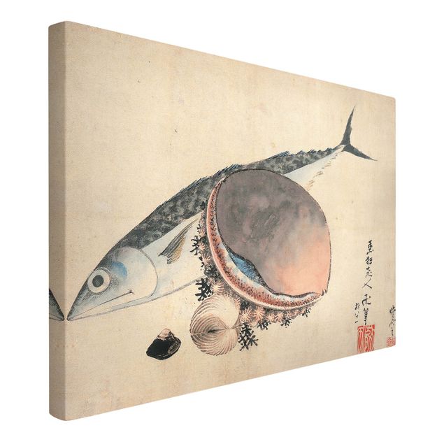 Wanddeko Wohnzimmer Katsushika Hokusai - Makrele und Seemuscheln