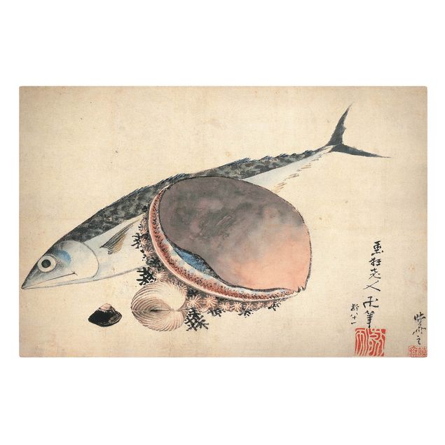 Wandbilder Fische Katsushika Hokusai - Makrele und Seemuscheln