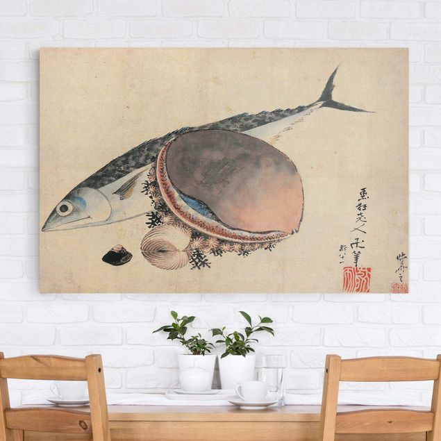 Küchen Deko Katsushika Hokusai - Makrele und Seemuscheln