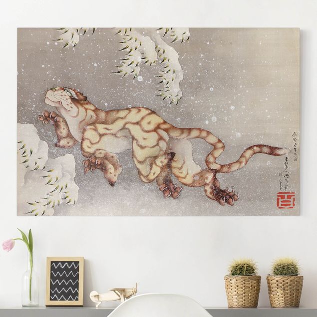 Wanddeko beige Katsushika Hokusai - Tiger in Schneesturm