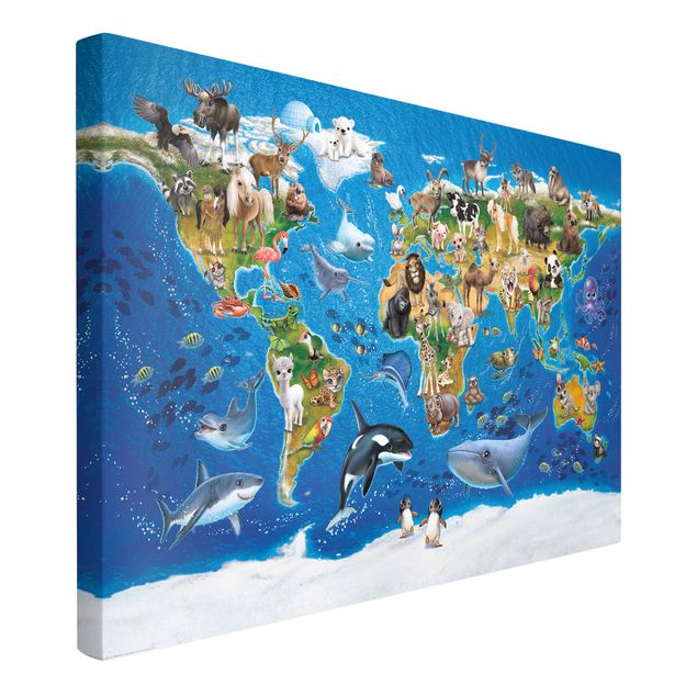 Wanddeko Babyzimmer Animal Club International - Weltkarte mit Tieren
