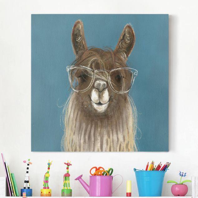 Wanddeko blau Lama mit Brille III