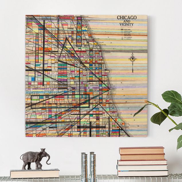 Wanddeko bunt Moderne Karte von Chicago