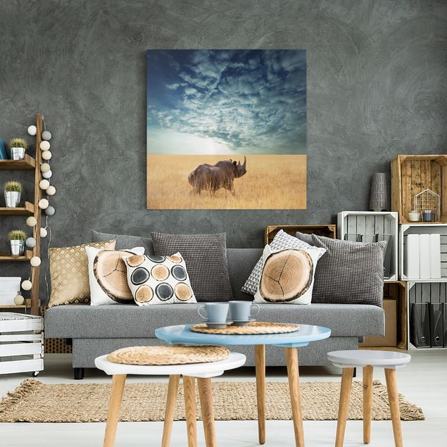 Wanddeko Wohnzimmer Nashorn in der Savanne