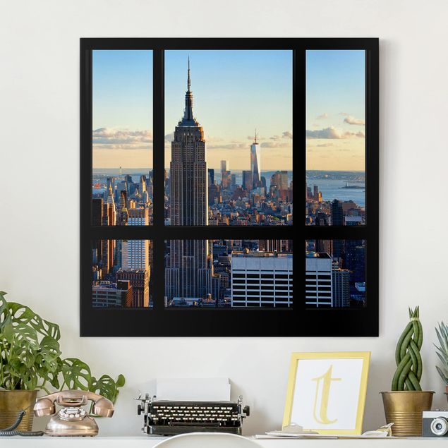 Wanddeko Wohnzimmer New York Fensterblick auf Empire State Building