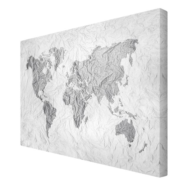 Wanddeko Jugendzimmer Papier Weltkarte Weiß Grau