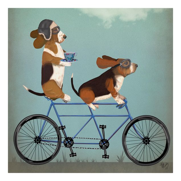 Leinwandbild Hund Radtour - Bassets Tandem