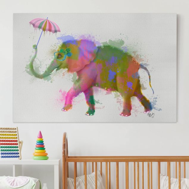 Leinwandbild Elefant Regenbogen Splash Elefant
