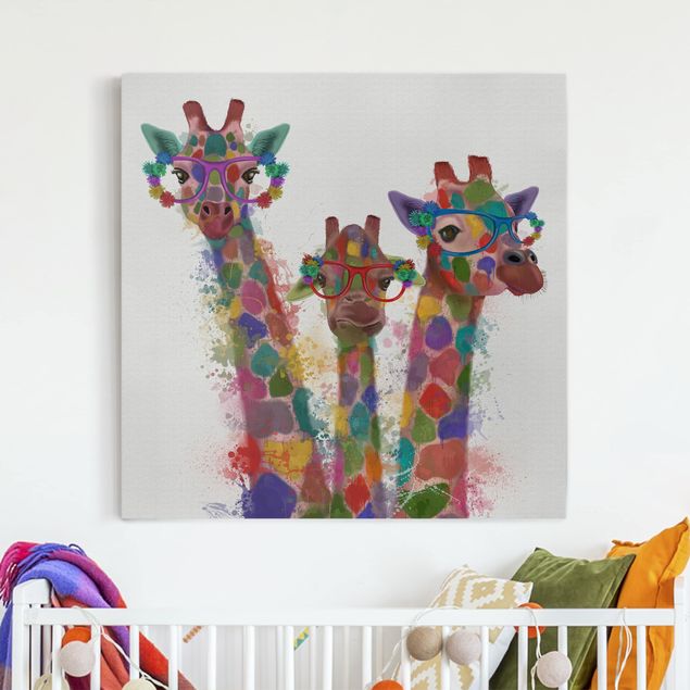 Wanddeko bunt Regenbogen Splash Giraffen-Trio