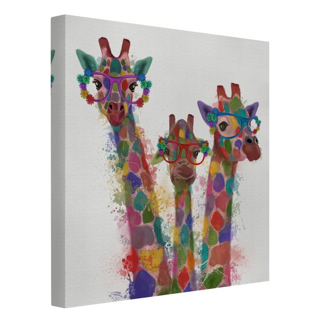 Wandbilder Giraffen Regenbogen Splash Giraffen-Trio