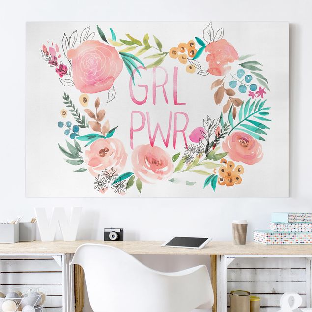 Wanddeko Büro Rosa Blüten - Girl Power