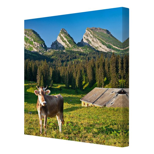 Wanddeko Büro Schweizer Almwiese mit Kuh