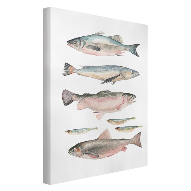 Wanddeko Esszimmer Sieben Fische in Aquarell I