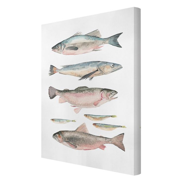 Wanddeko pastell Sieben Fische in Aquarell I