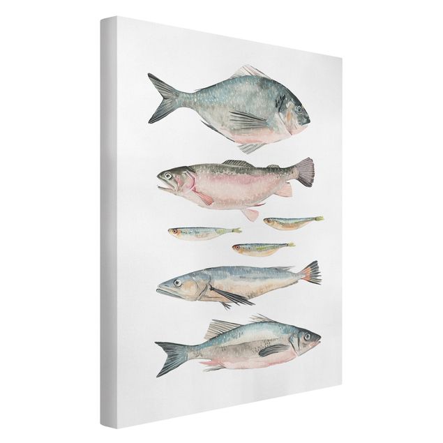 Wanddeko Esszimmer Sieben Fische in Aquarell II