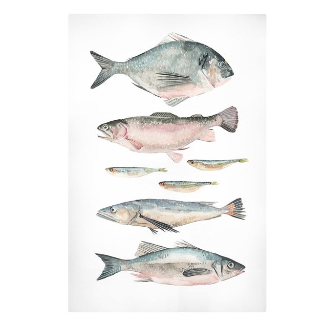 Wanddeko Büro Sieben Fische in Aquarell II