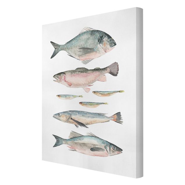 Wanddeko pastell Sieben Fische in Aquarell II