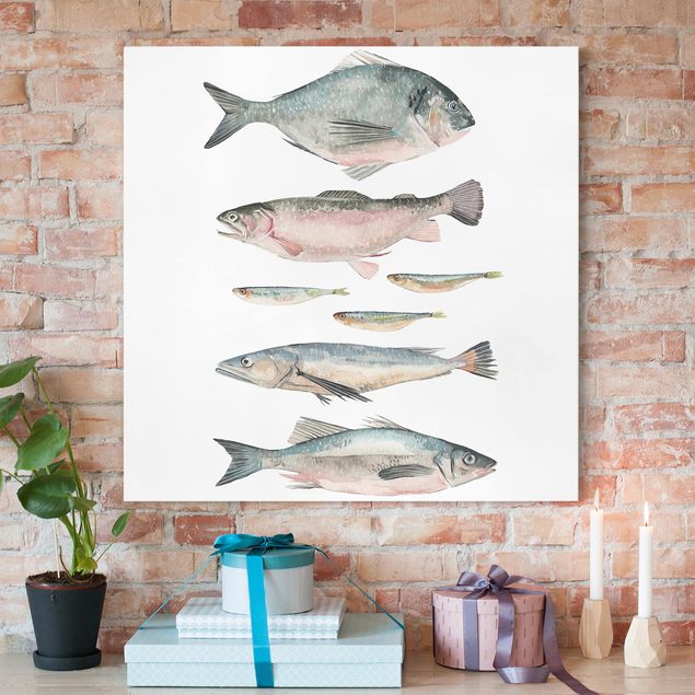 Küche Dekoration Sieben Fische in Aquarell II