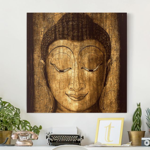 Wanddeko braun Smiling Buddha