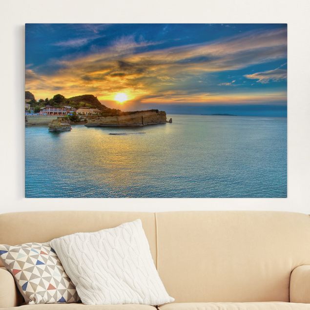 Wanddeko blau Sonnenuntergang über Korfu