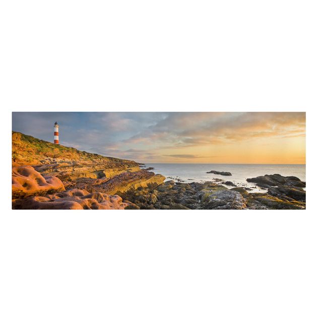 Wanddeko Esszimmer Tarbat Ness Leuchtturm und Sonnenuntergang am Meer
