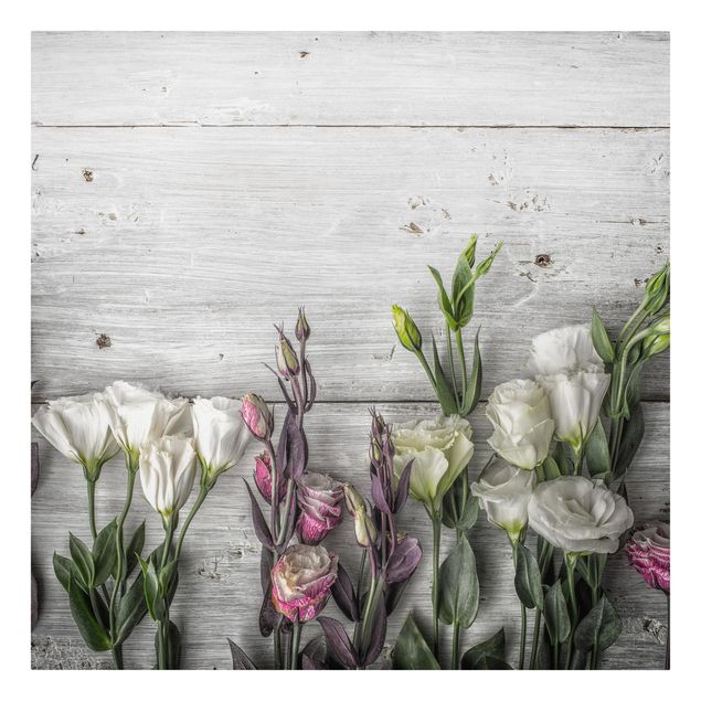 Wanddeko Blume Tulpen-Rose Shabby Holzoptik