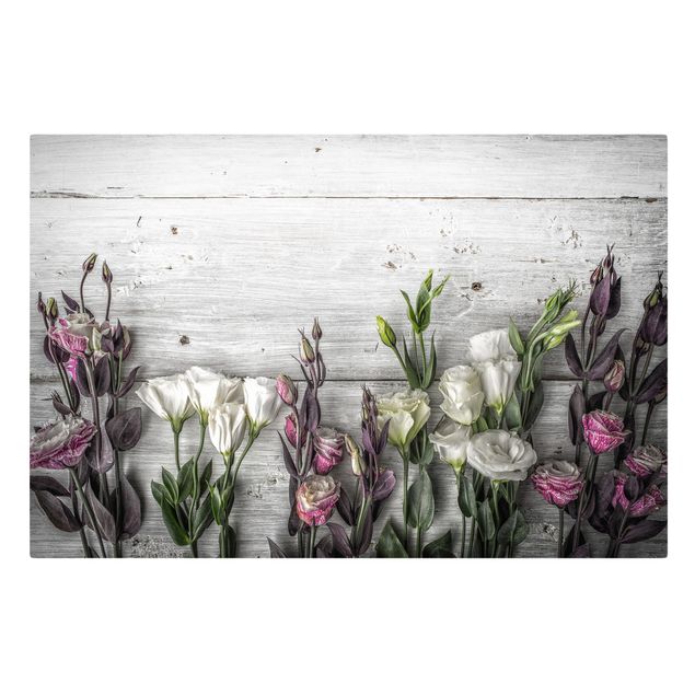 Wanddeko Büro Tulpen-Rose Shabby Holzoptik