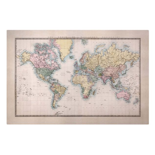 Wanddeko Esszimmer Vintage Weltkarte um 1850