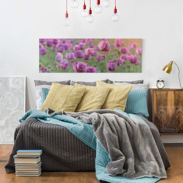 Wanddeko Wohnzimmer Violette Schlafmohn Blumenwiese im Frühling