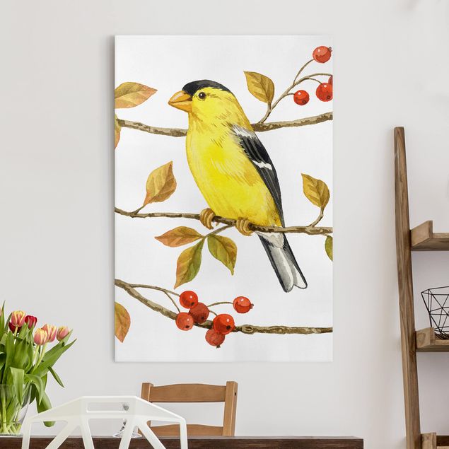 Wanddeko Wohnzimmer Vögel und Beeren - Goldzeisig
