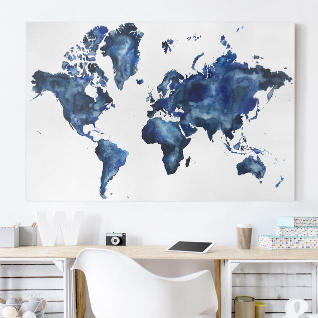 Wanddeko blau Wasser-Weltkarte hell