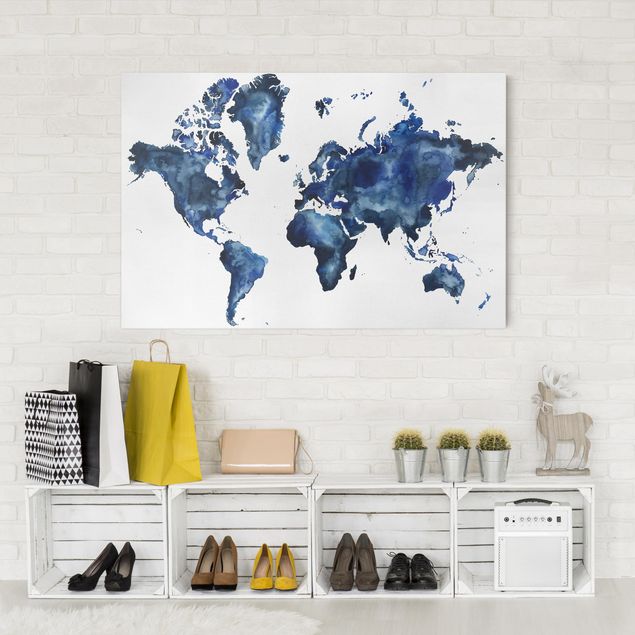 Wanddeko Wohnzimmer Wasser-Weltkarte hell