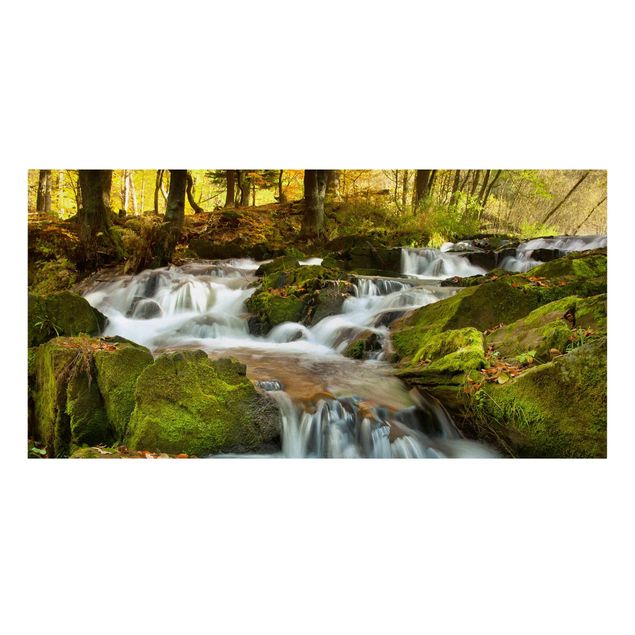 Wanddeko grün Wasserfall herbstlicher Wald