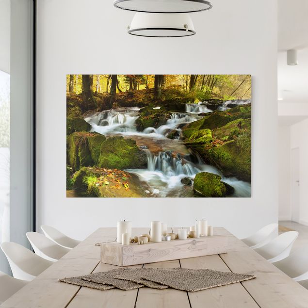 Wanddeko Schlafzimmer Wasserfall herbstlicher Wald