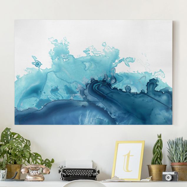 Wanddeko Wohnzimmer Welle Aquarell Blau I