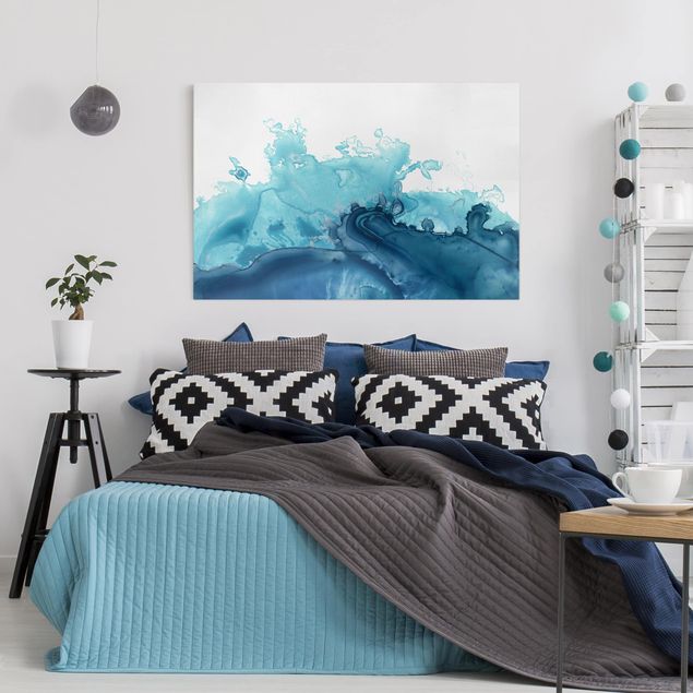 Wanddeko Schlafzimmer Welle Aquarell Blau I