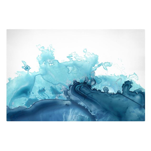 Wanddeko Esszimmer Welle Aquarell Blau I