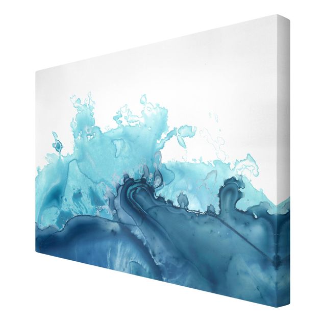 Wanddeko Büro Welle Aquarell Blau I