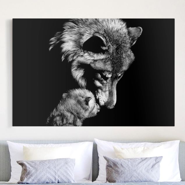 Wanddeko Schlafzimmer Wolf vor Schwarz