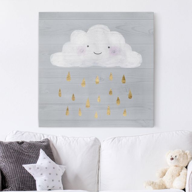 Wanddeko grau Wolke mit goldenen Regentropfen