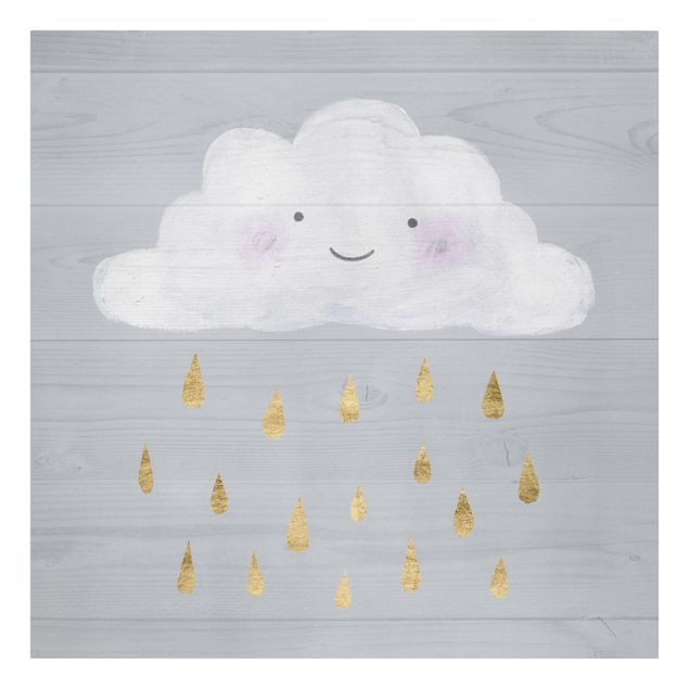 Wanddeko Mädchenzimmer Wolke mit goldenen Regentropfen