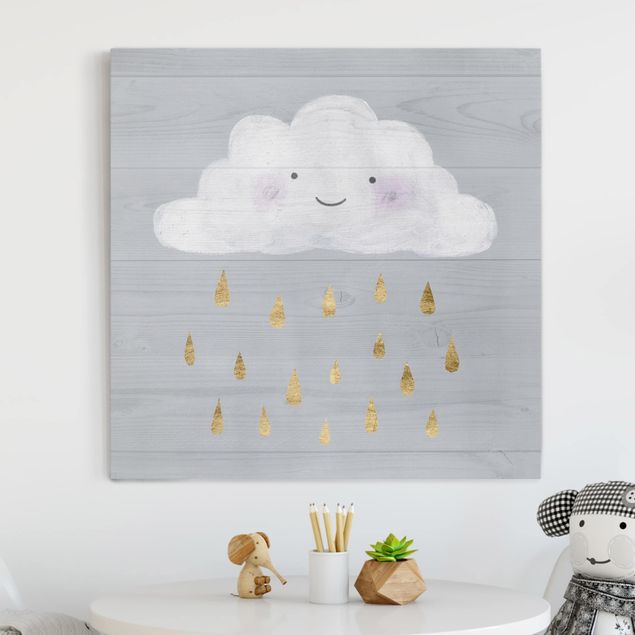 Deko Kinderzimmer Wolke mit goldenen Regentropfen