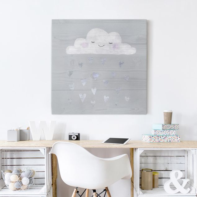 Wanddeko Büro Wolke mit silbernen Herzen