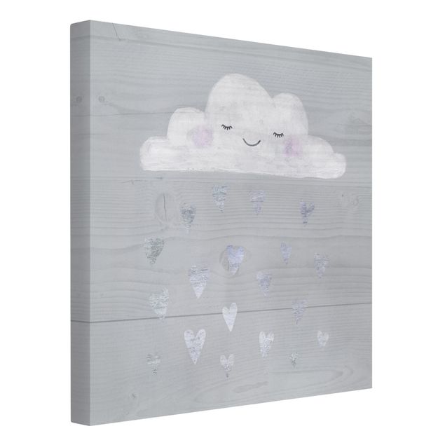 Wanddeko Babyzimmer Wolke mit silbernen Herzen