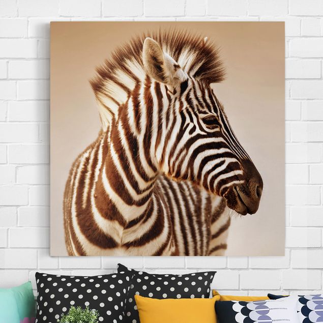 Wanddeko beige Zebra Baby Portrait