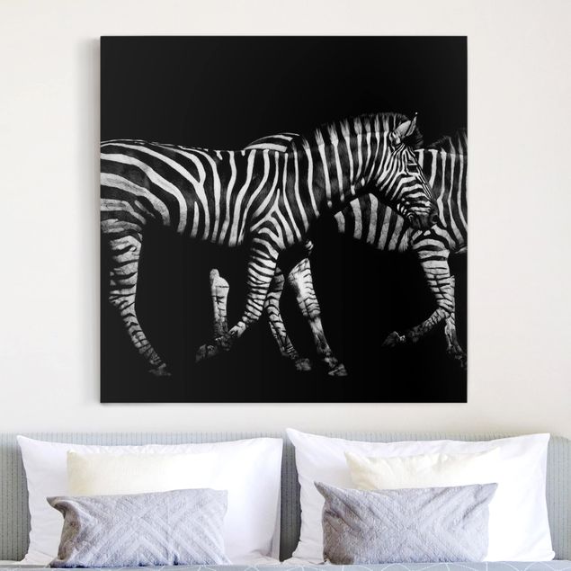 Wanddeko Schlafzimmer Zebra vor Schwarz